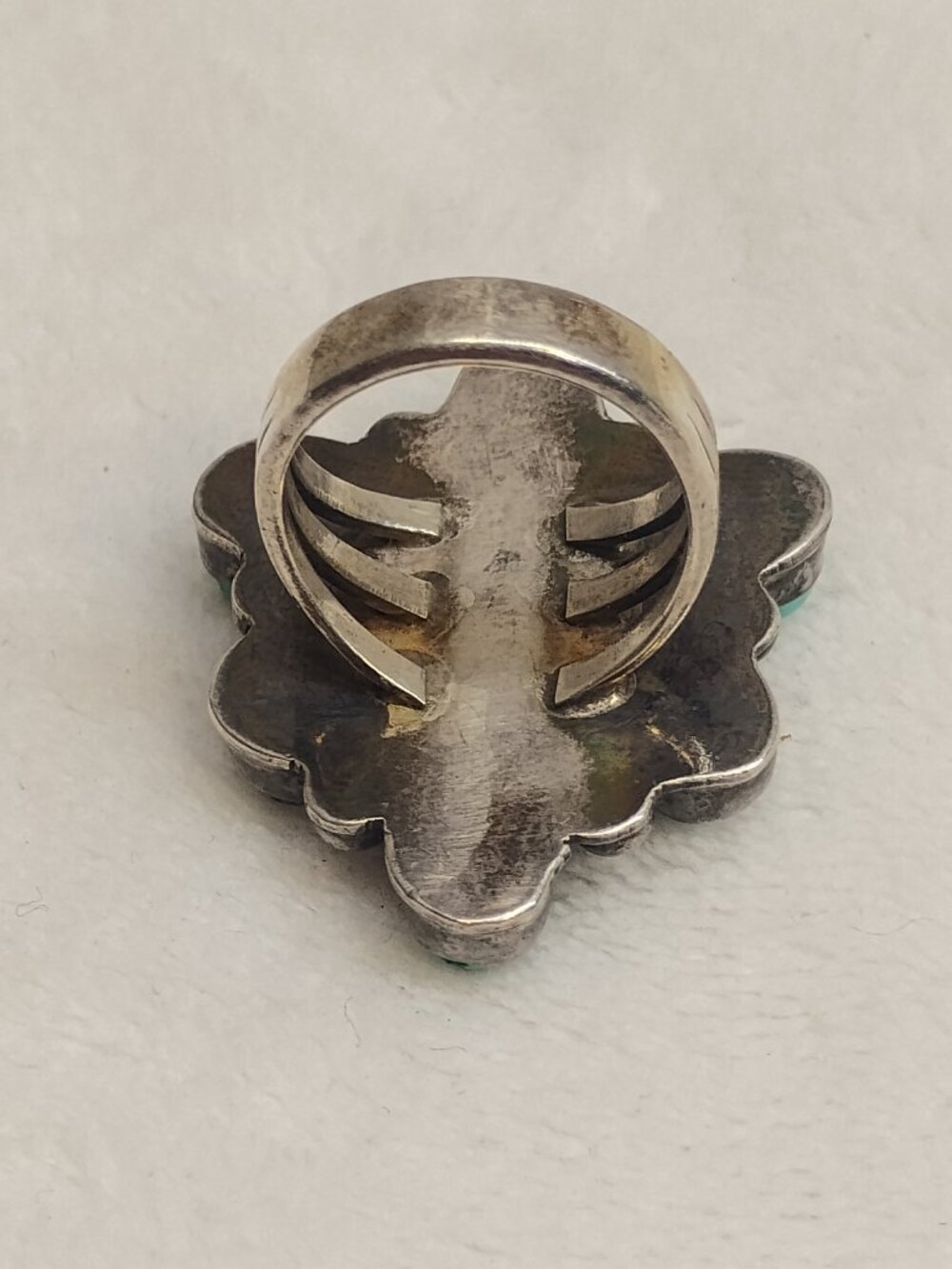 Vintage Navajo Turquoise Cluster Sterling Silver Ring Native American Southwest - Picture 9 of 13